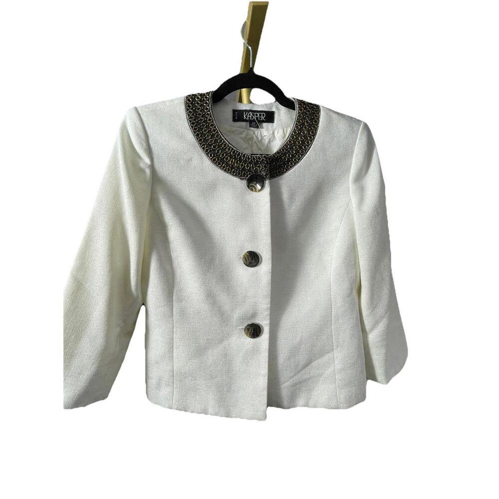 Kasper Women's Ivory Blazer Size 6P Beaded Embellished Collar